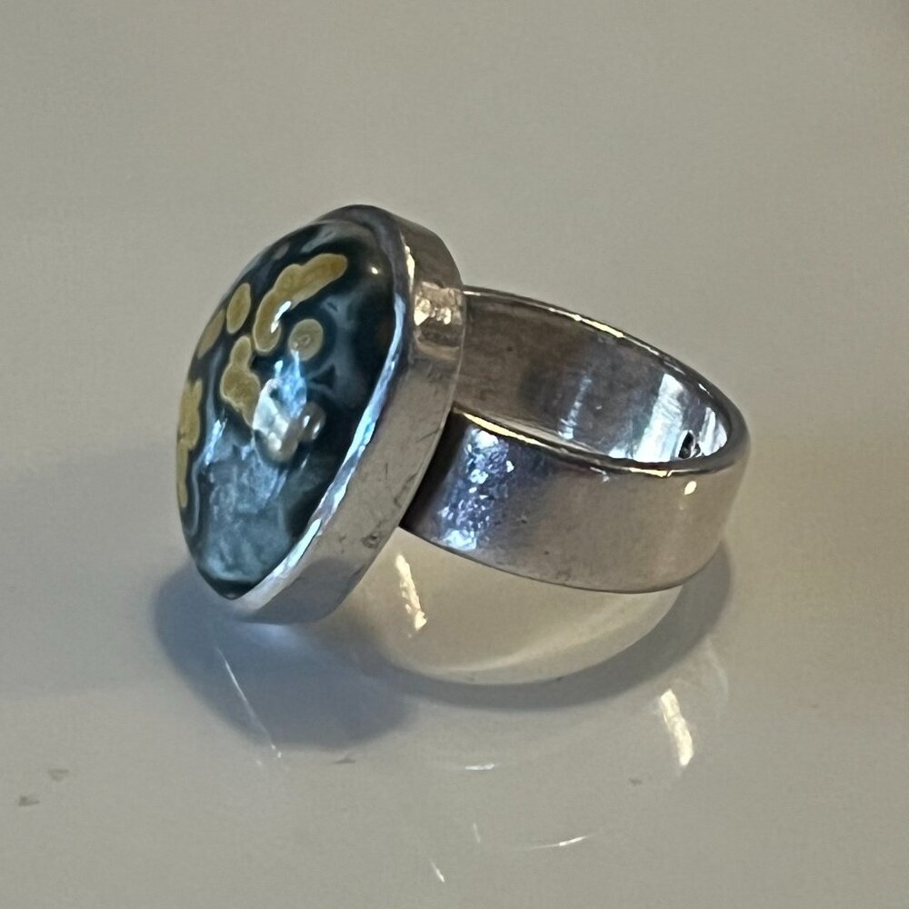 Silver Ocean Jasper Statement Ring - image 4